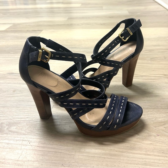 UGG Sandals Platform Strappy Navy Blue Leather Women Sz 8.5 High Heel Open Toe - Picture 12 of 15